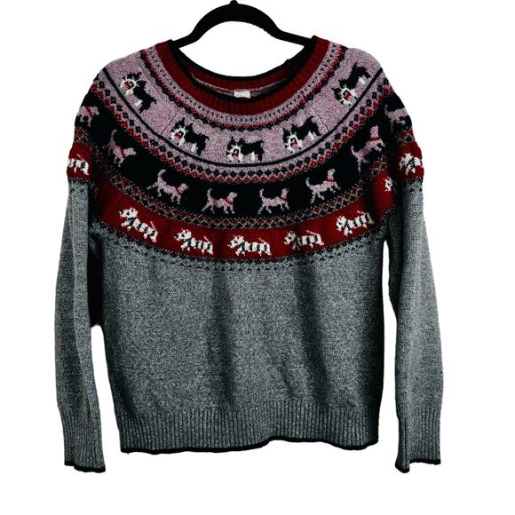 Holiday Time Dog Fair Isle Crew Neck Sweater Gray Pink Metallic Size XL Nordic - Picture 1 of 10